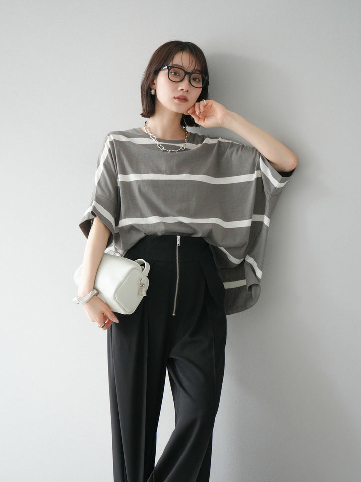 [予約]ボーダードルマンBIG Tシャツ/セピアグレー×オフ