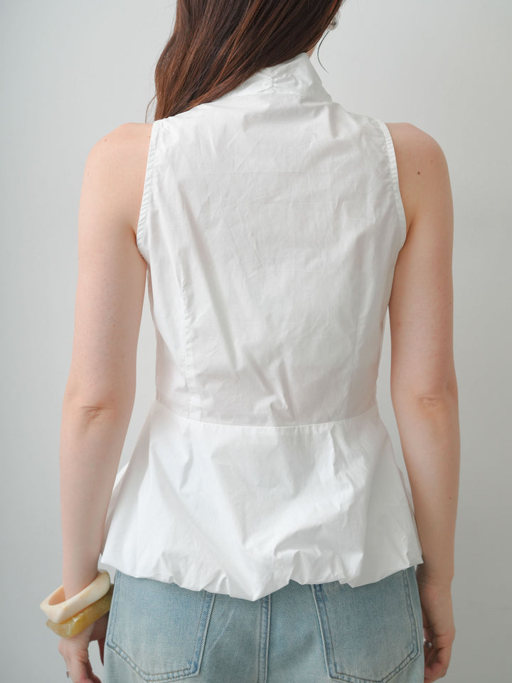 [予約]シルバーブローチ付ぺプラムツイストトップス/white