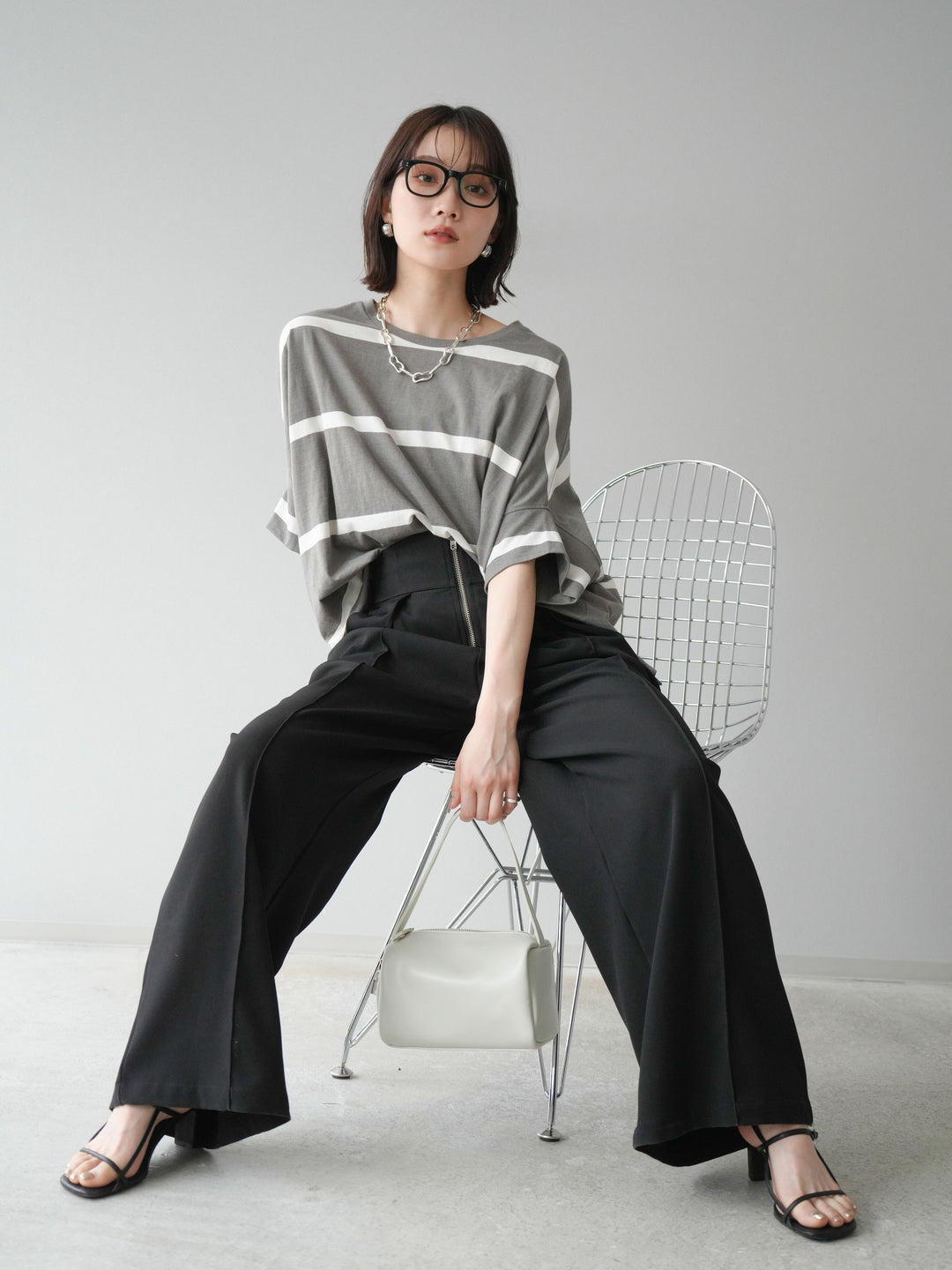 [予約]ボーダードルマンBIG Tシャツ/セピアグレー×オフ