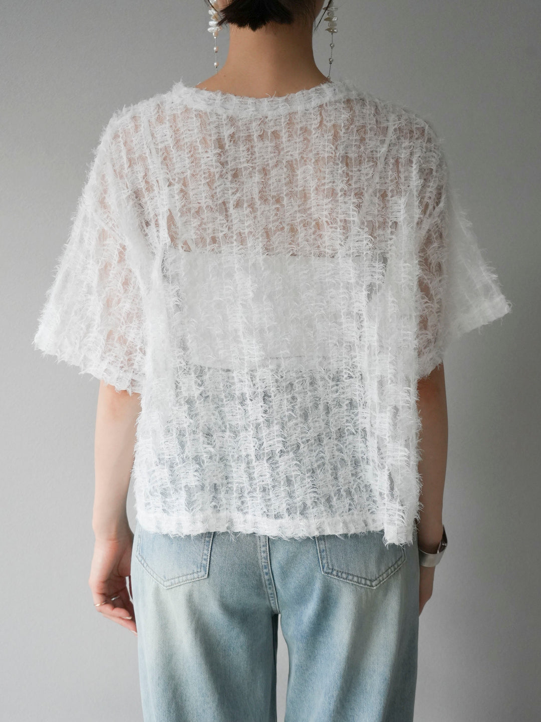 [Pre-order] Fringe Tulle 5/4 Sleeve Over Top/Off-White