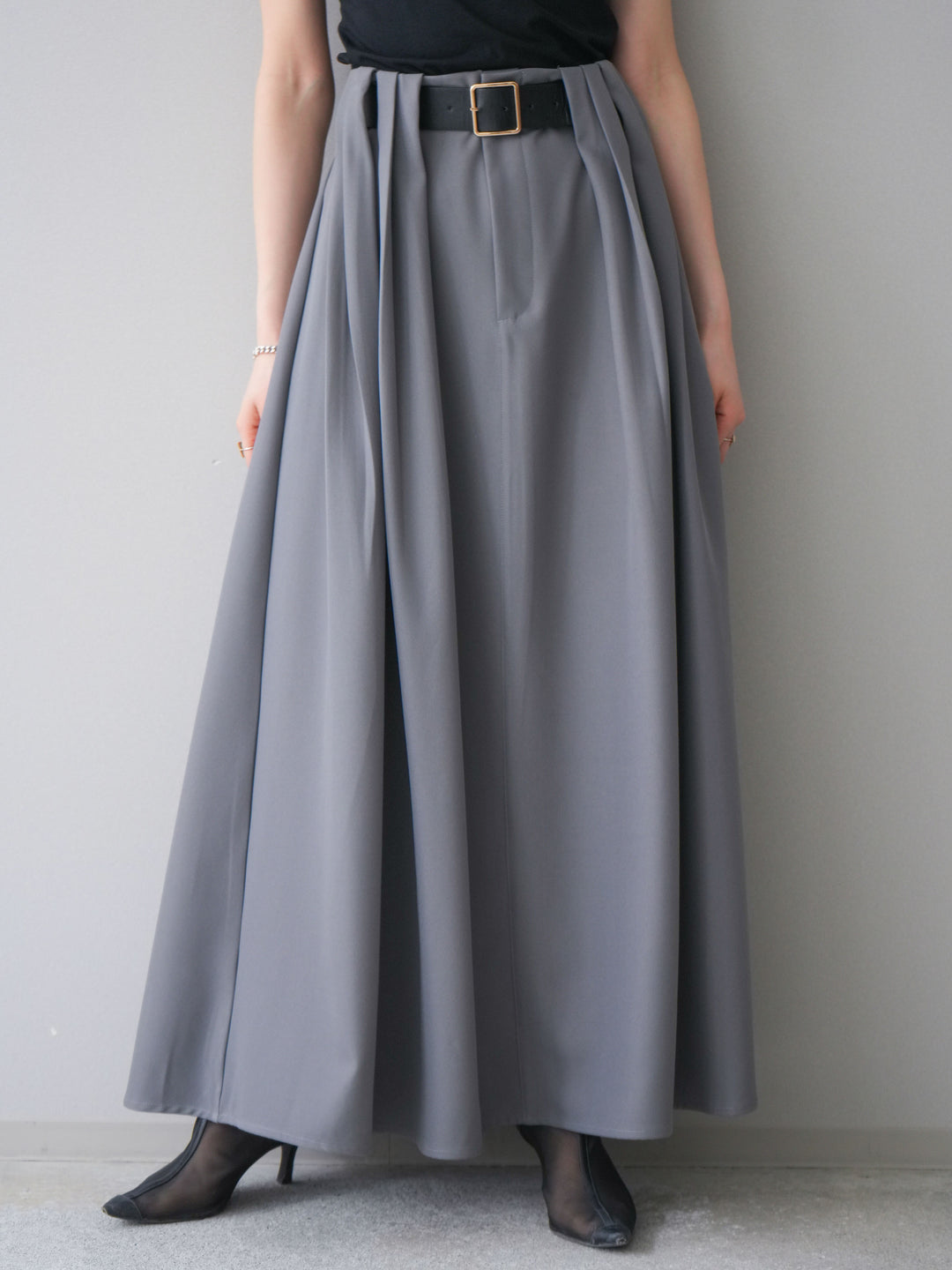 [予約]ベルトループフレアスカート/gray