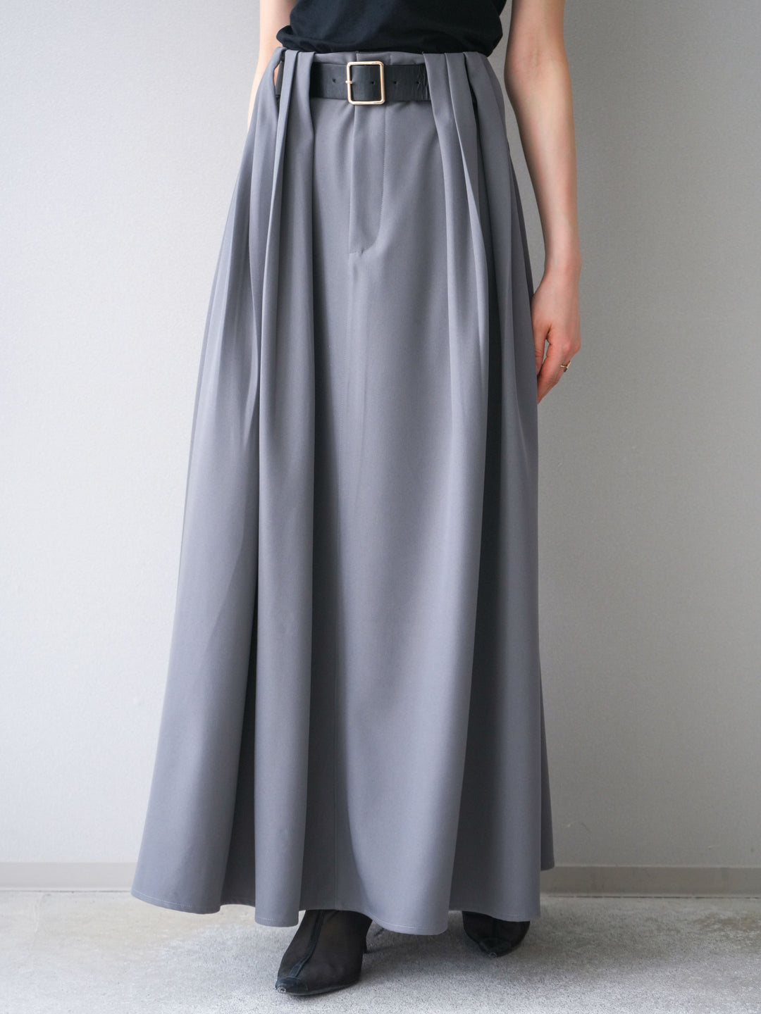 [予約]ベルトループフレアスカート/gray