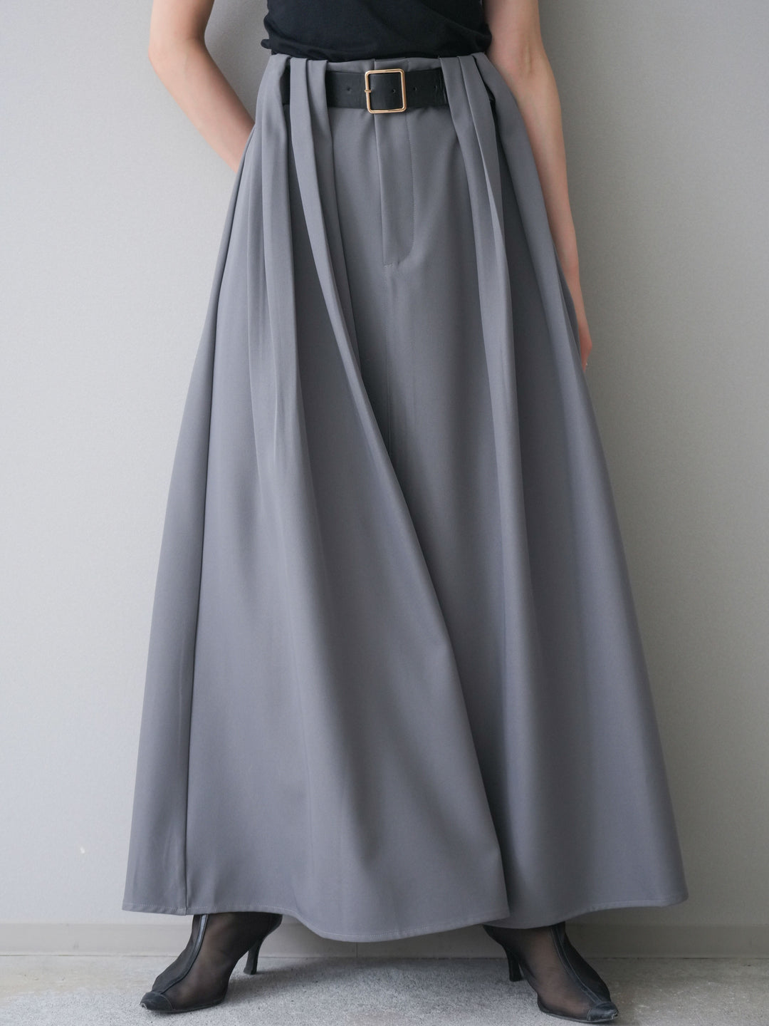 [予約]ベルトループフレアスカート/gray