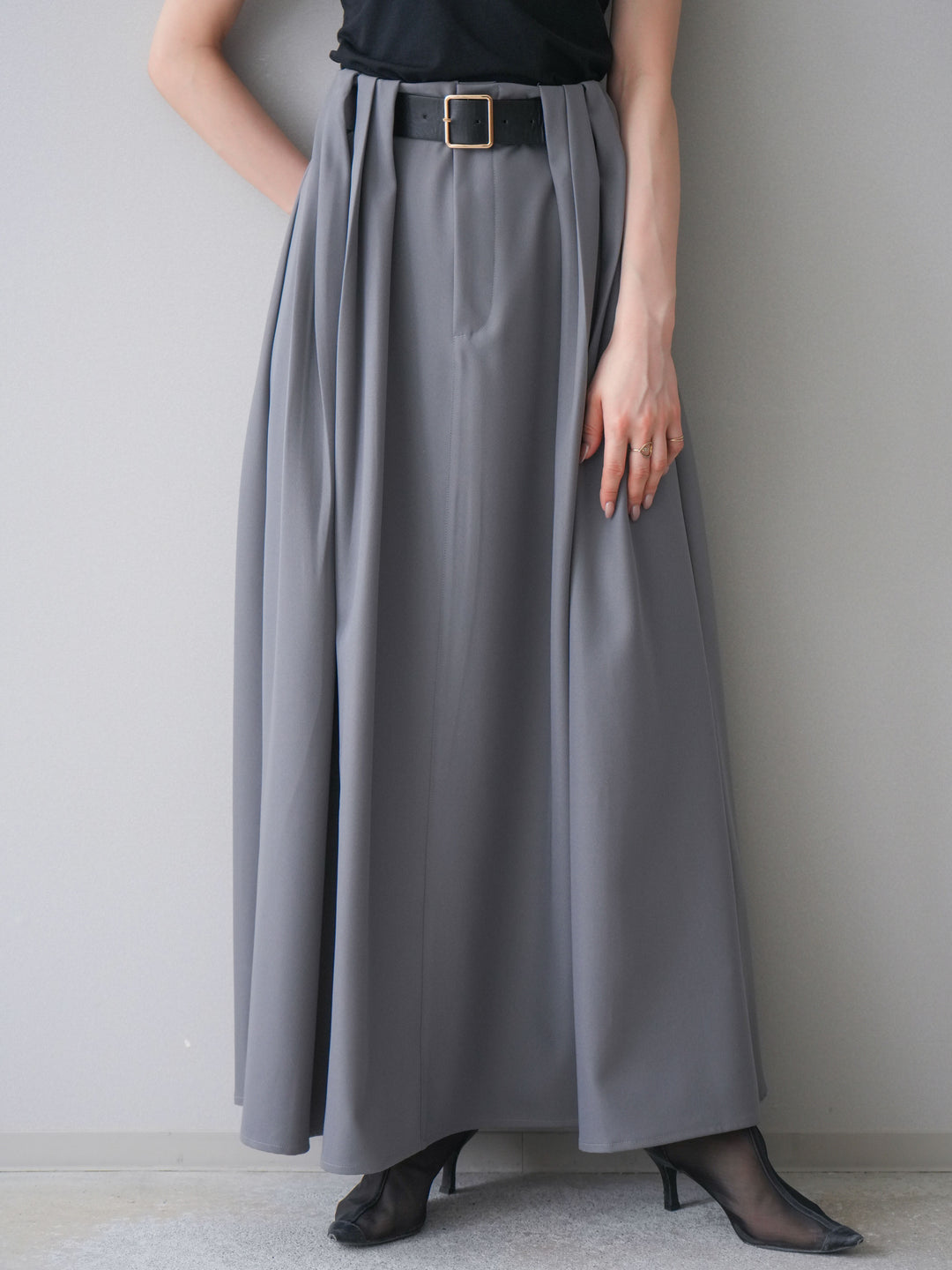 [予約]ベルトループフレアスカート/gray
