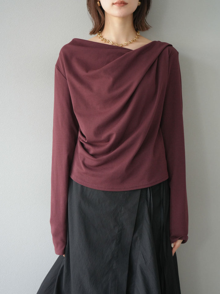 [予約]ドレープデザインカットソー/ブラウン