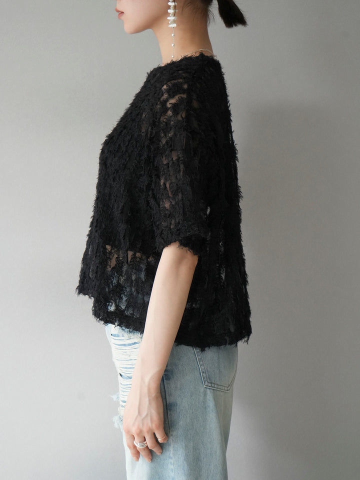 [Pre-order] Fringe Tulle 5/4 Sleeve Over Top/Black