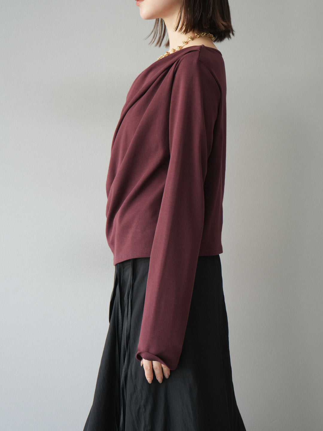 [予約]ドレープデザインカットソー/ブラウン