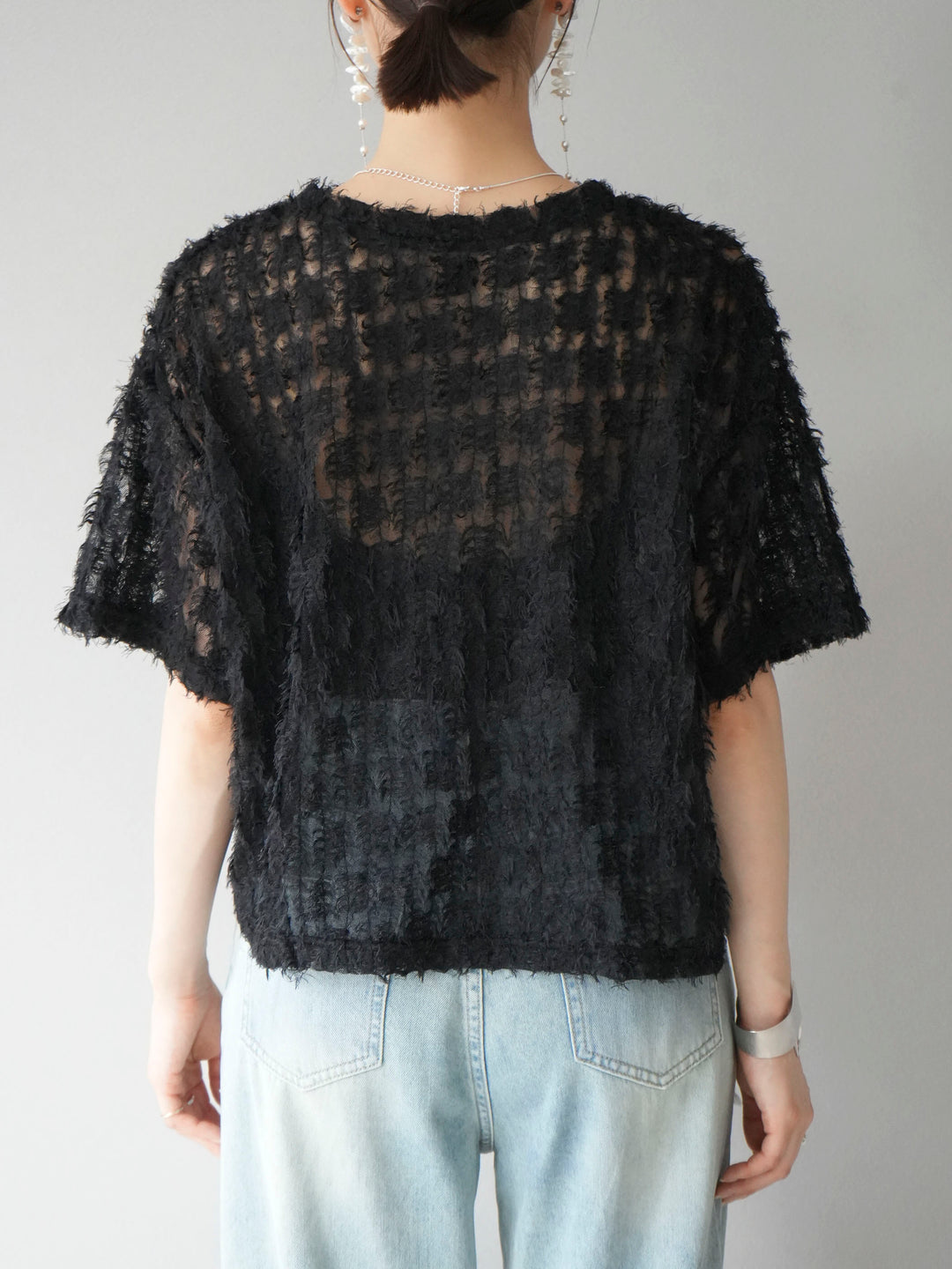 [Pre-order] Fringe Tulle 5/4 Sleeve Over Top/Black