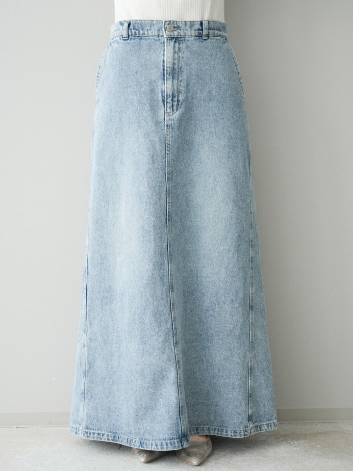 [予約]デニムフレアロングスカート/blue