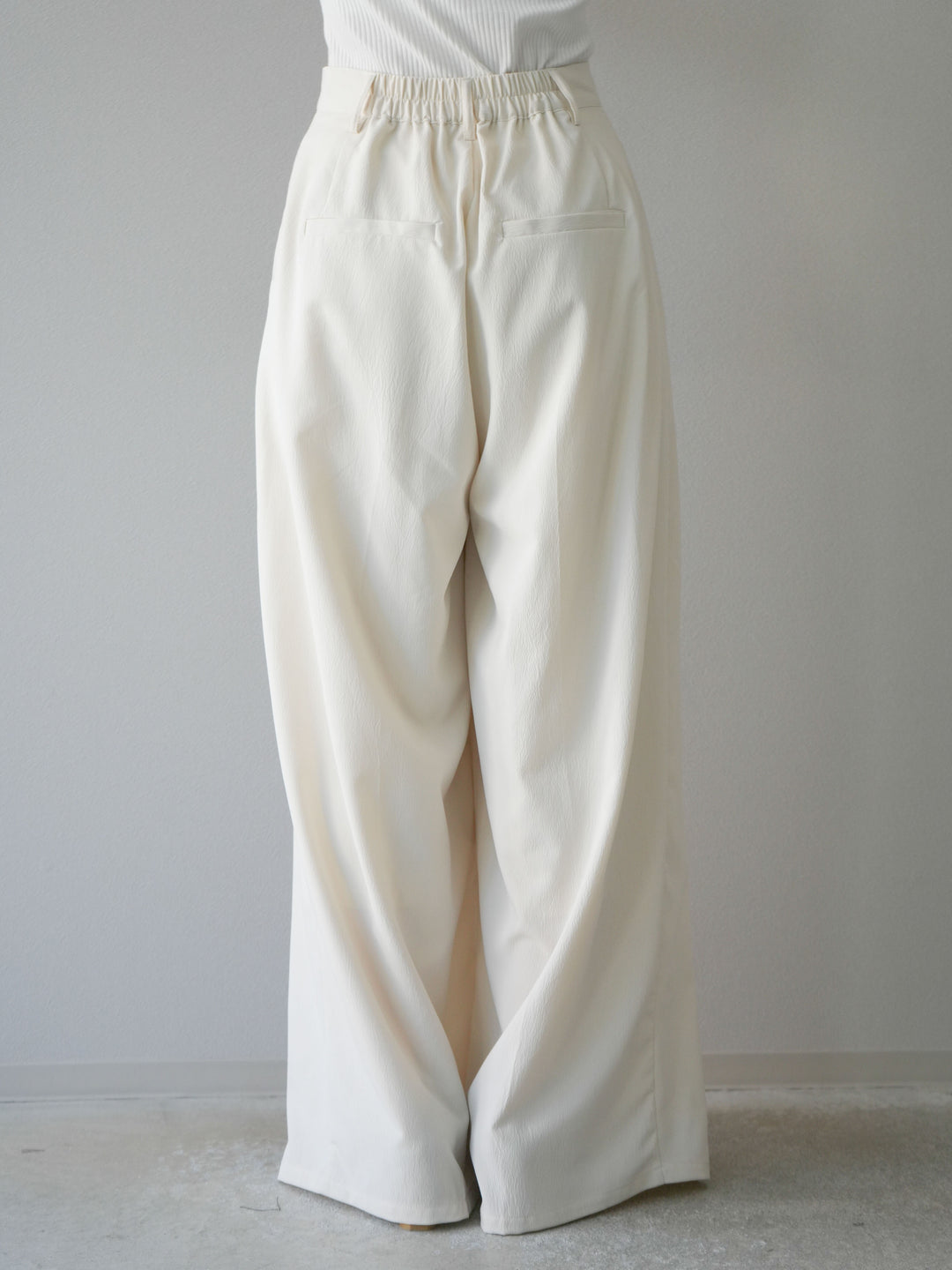 [預購] 縐雪紡褶皺寬褲/象牙白