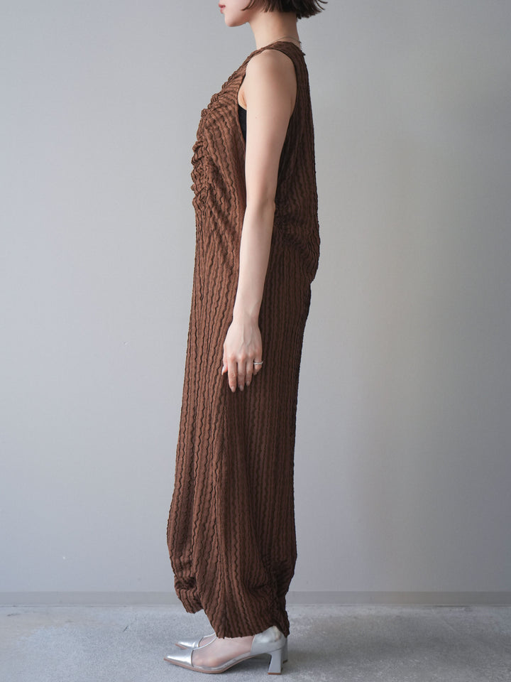 [予約]シャーリングジャガードノースリーブワンピース/brown