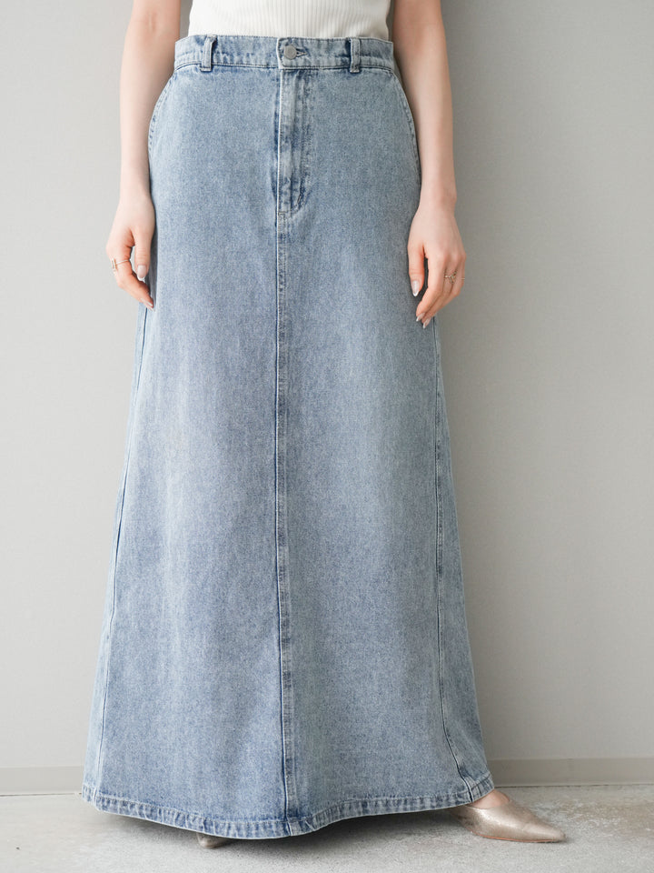 [予約]デニムフレアロングスカート/blue