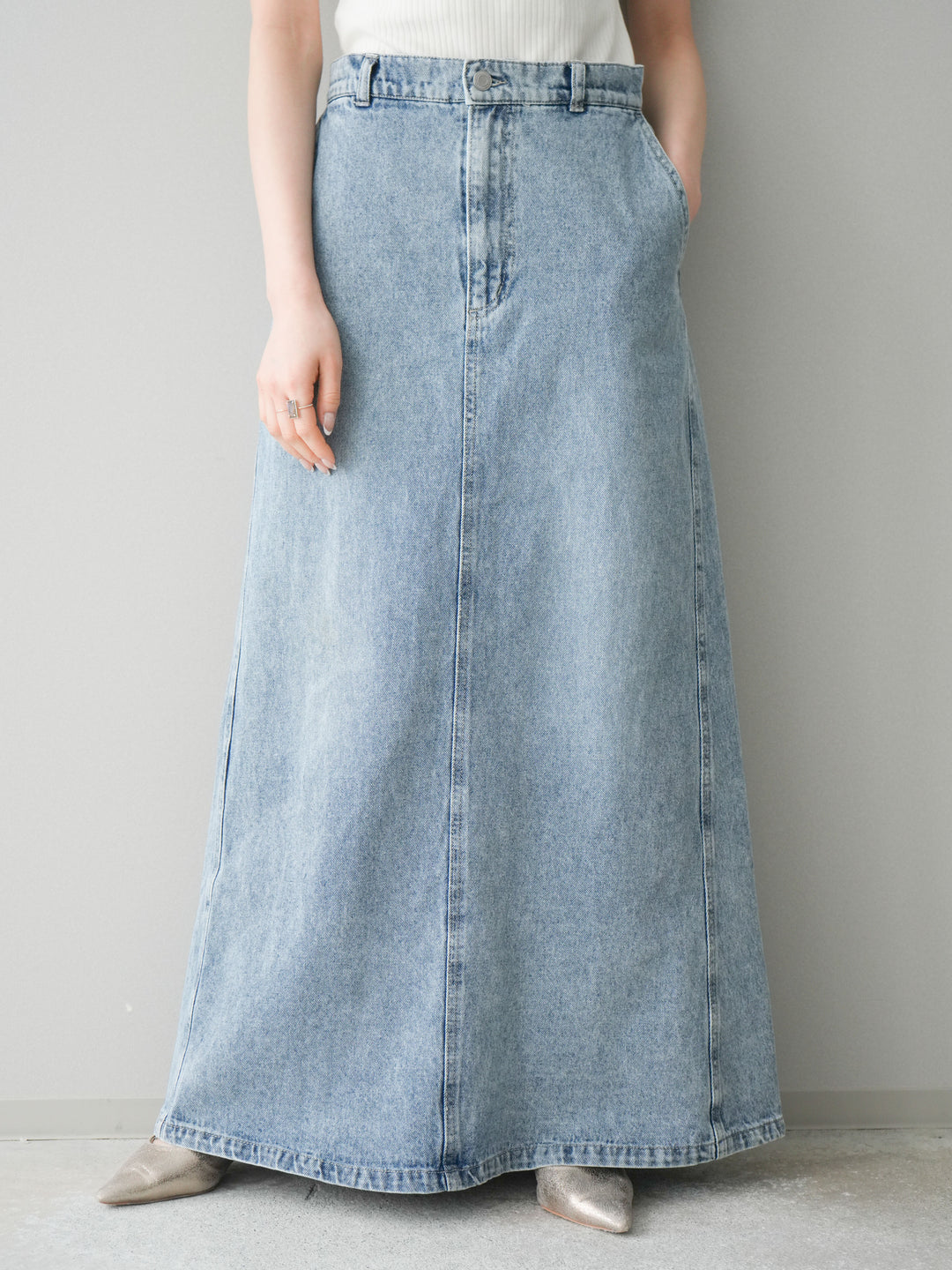 [予約]デニムフレアロングスカート/blue