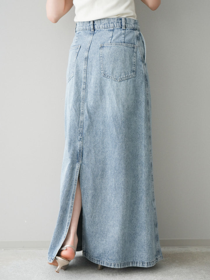 [予約]デニムフレアロングスカート/blue