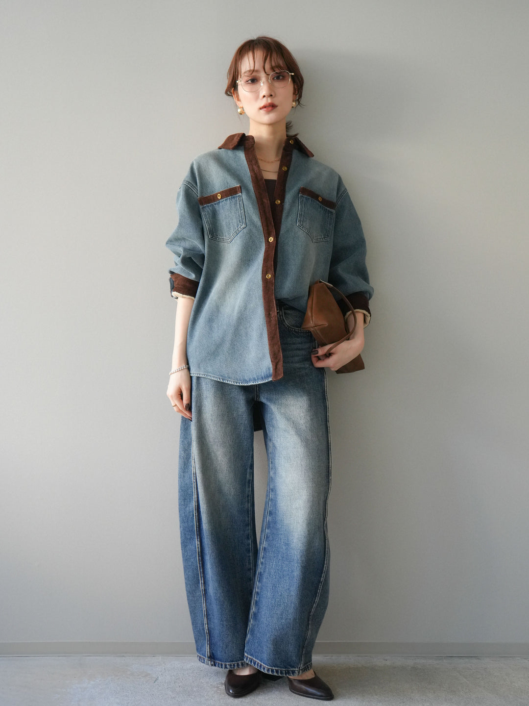 [予約]裏起毛コーデュロイ襟デニムシャツジャケット/ blue