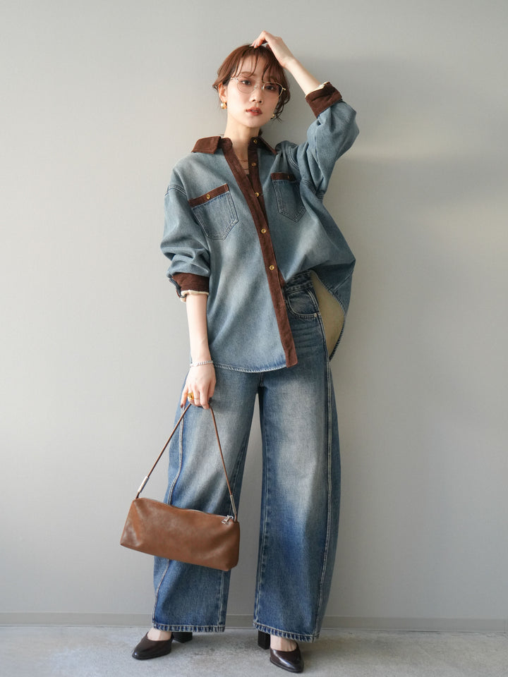 [予約]サイド切替カーブデニムパンツ/blue