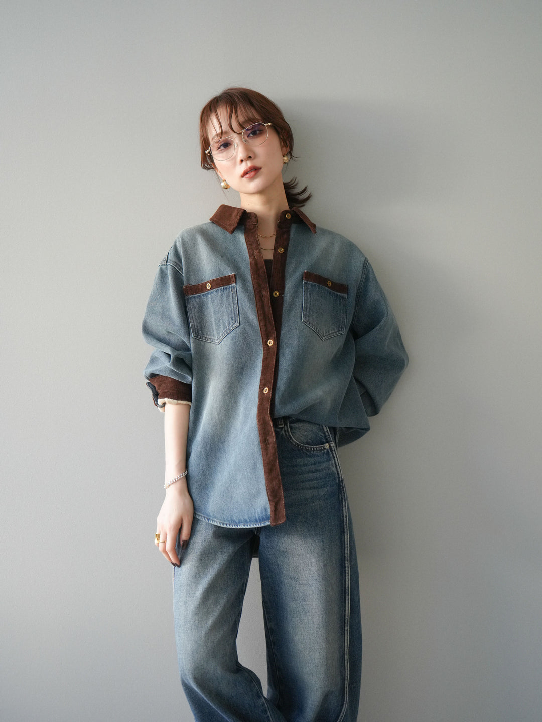 [予約]裏起毛コーデュロイ襟デニムシャツジャケット/ blue