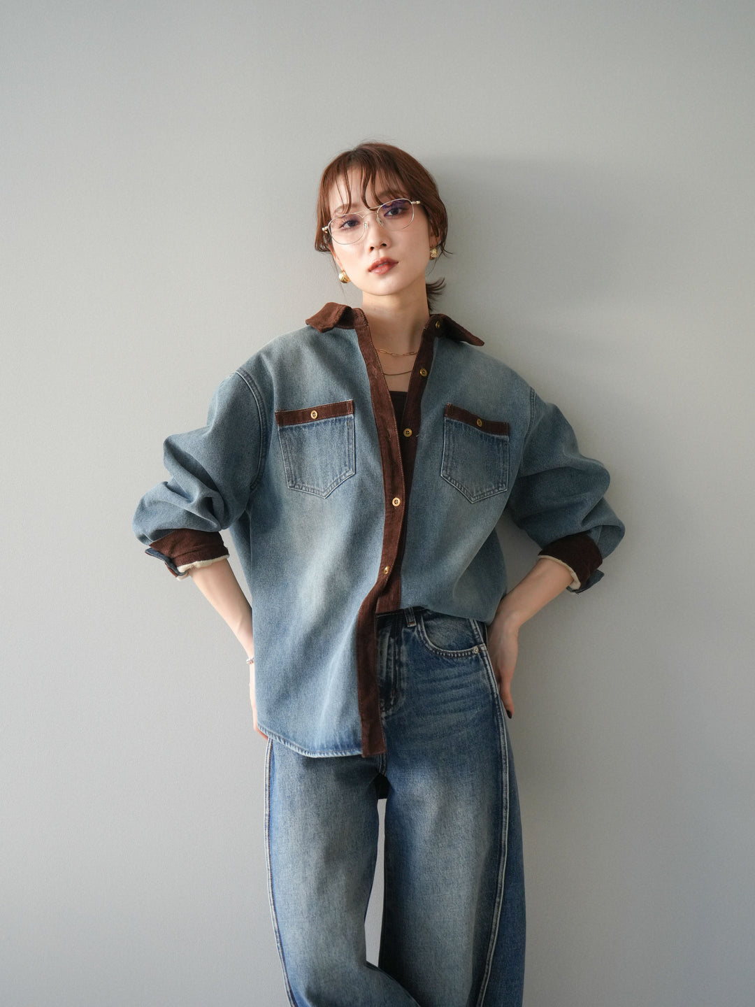 [予約]裏起毛コーデュロイ襟デニムシャツジャケット/ blue