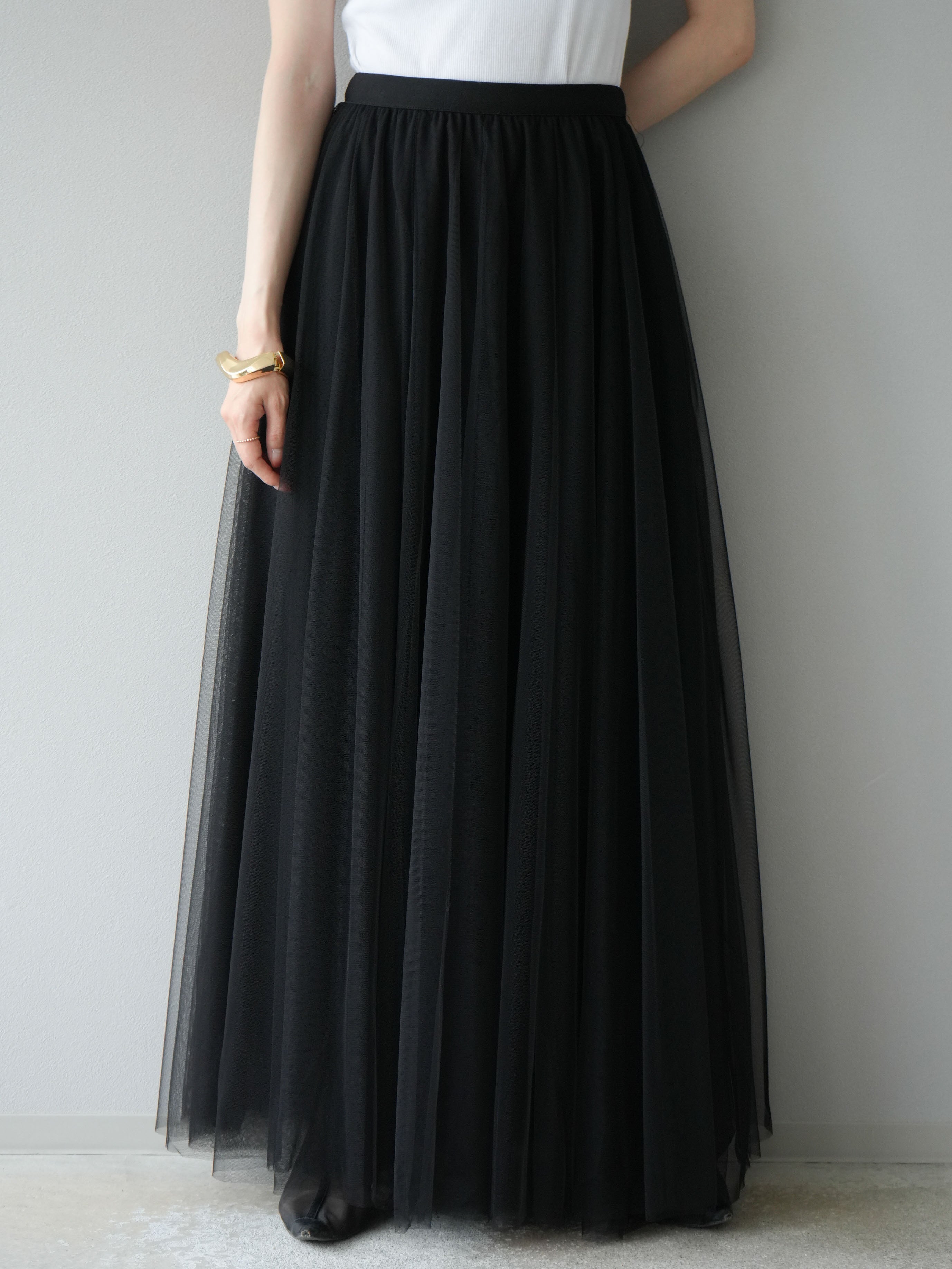 【BLAMINK】タイトスカート チュール 定価110,000円 25AW】【 装いを格上げする華やぎスカート 】スカラップレース