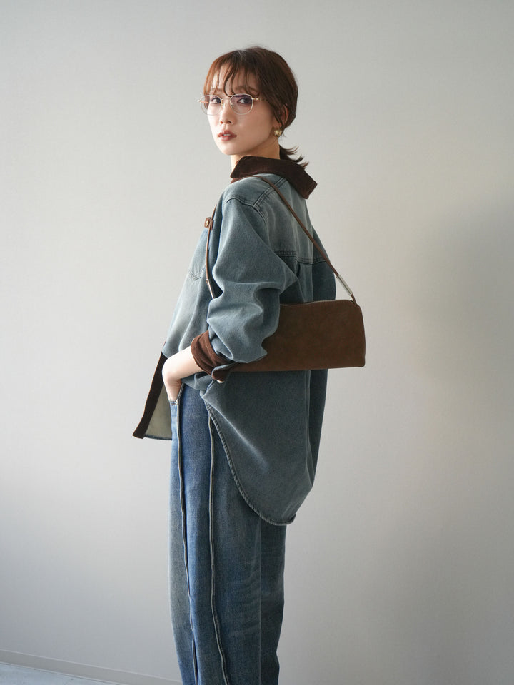 [予約]裏起毛コーデュロイ襟デニムシャツジャケット/ blue