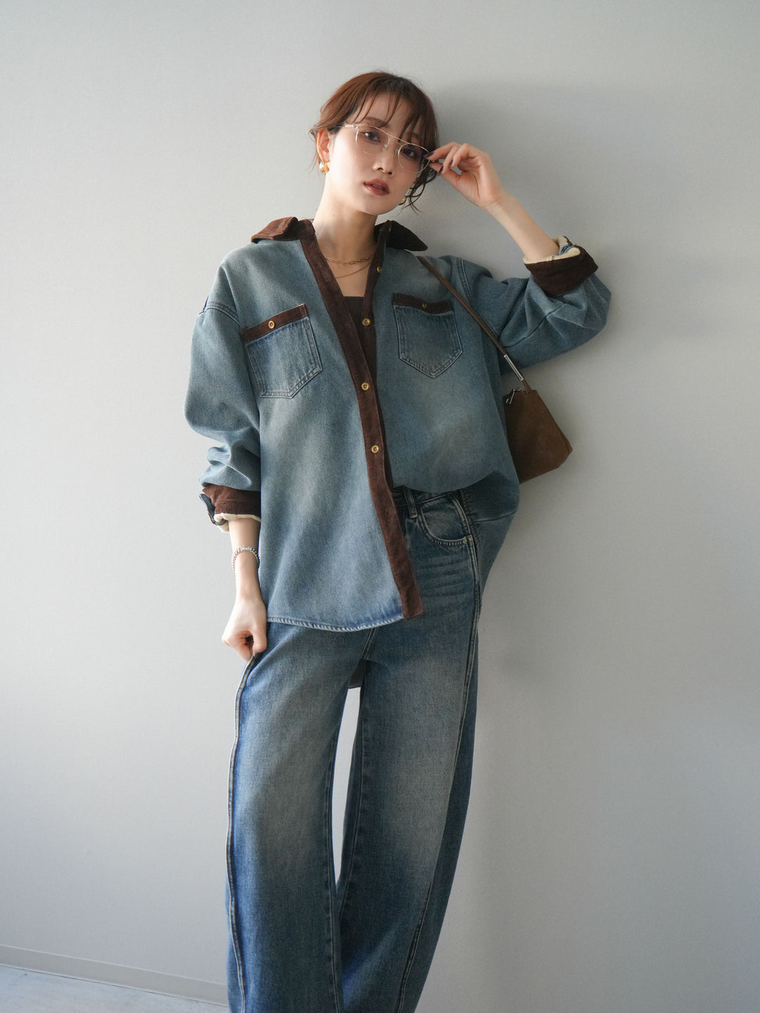 [予約]裏起毛コーデュロイ襟デニムシャツジャケット/ blue