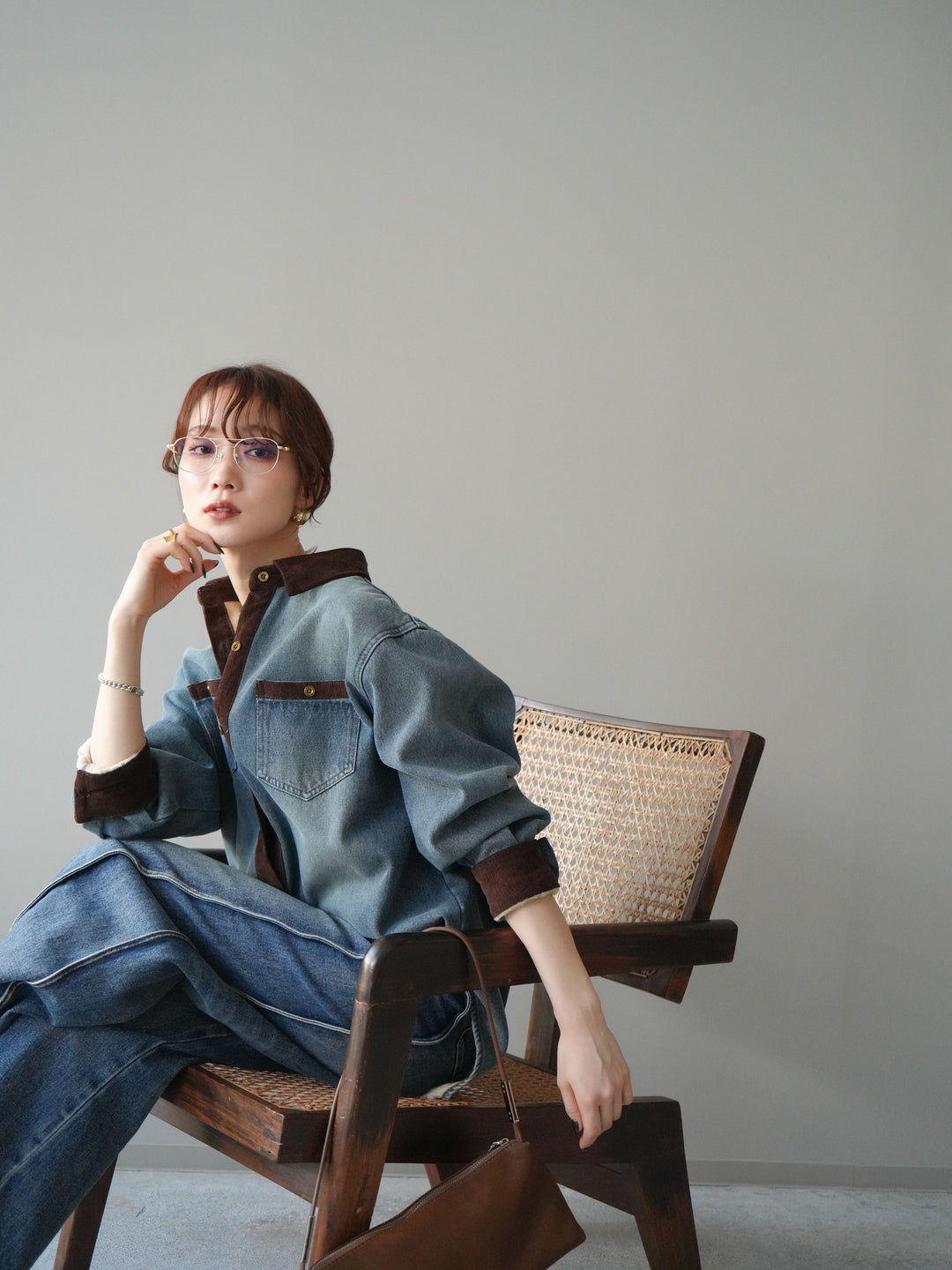 [予約]裏起毛コーデュロイ襟デニムシャツジャケット/ blue