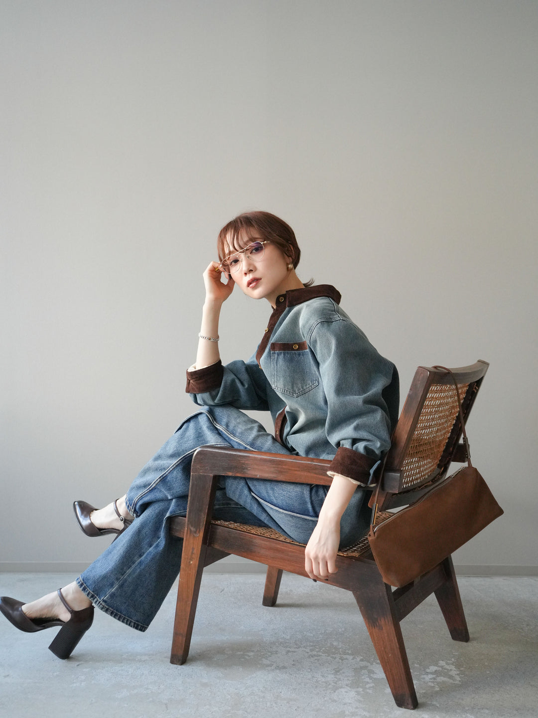 [予約]裏起毛コーデュロイ襟デニムシャツジャケット/ blue