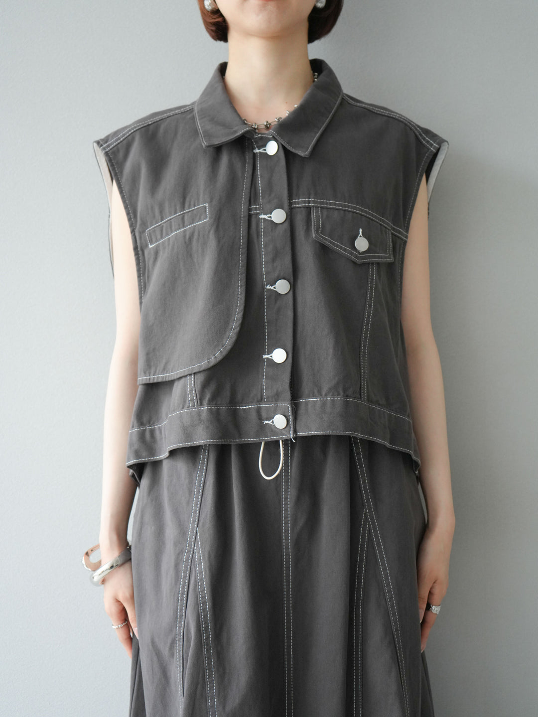 [SET]ステッチコットンツイルベスト＆スカートSET UP(2set)