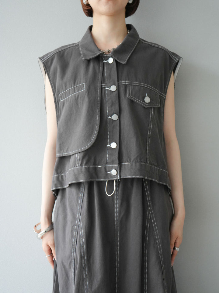 [SET]ステッチコットンツイルベスト＆スカートSET UP(2set)