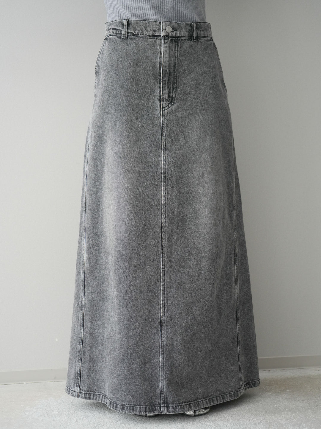 [予約]デニムフレアロングスカート/black