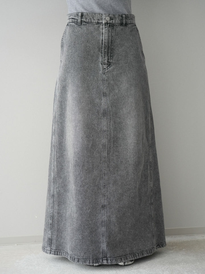[予約]デニムフレアロングスカート/black