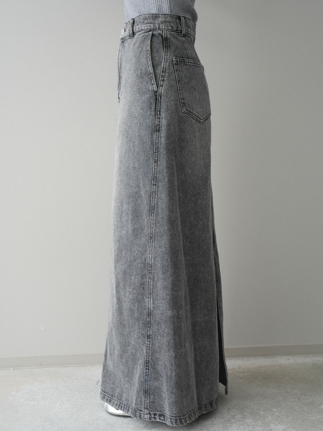 [予約]デニムフレアロングスカート/black