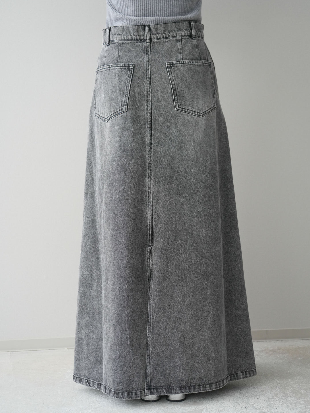[予約]デニムフレアロングスカート/black