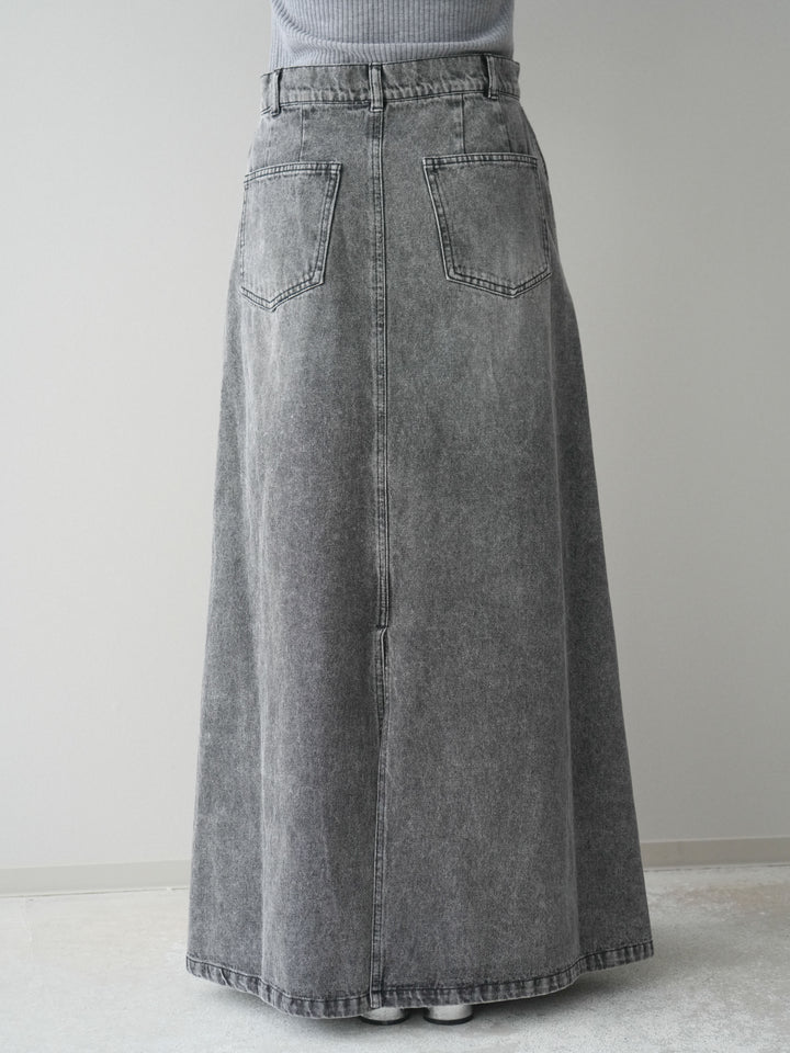 [予約]デニムフレアロングスカート/black