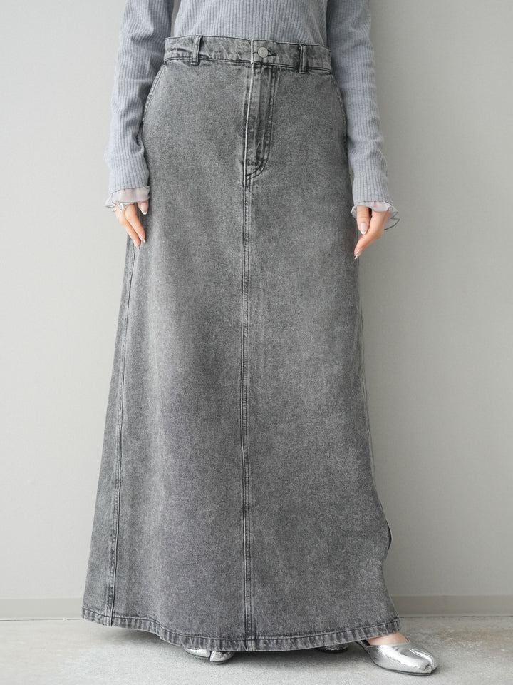 [予約]デニムフレアロングスカート/black