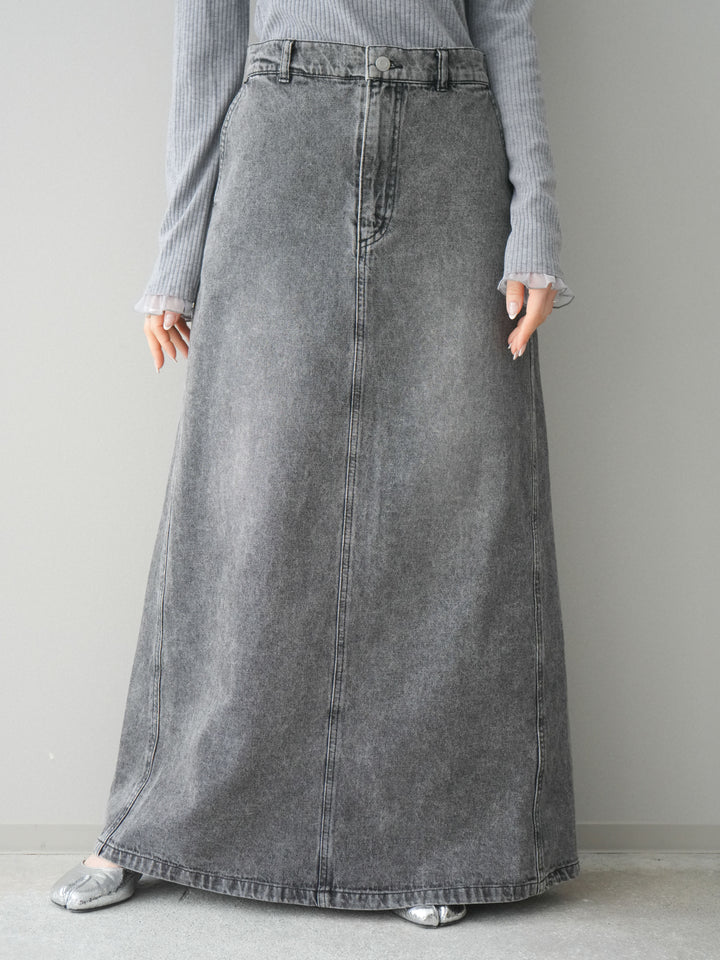 [予約]デニムフレアロングスカート/black