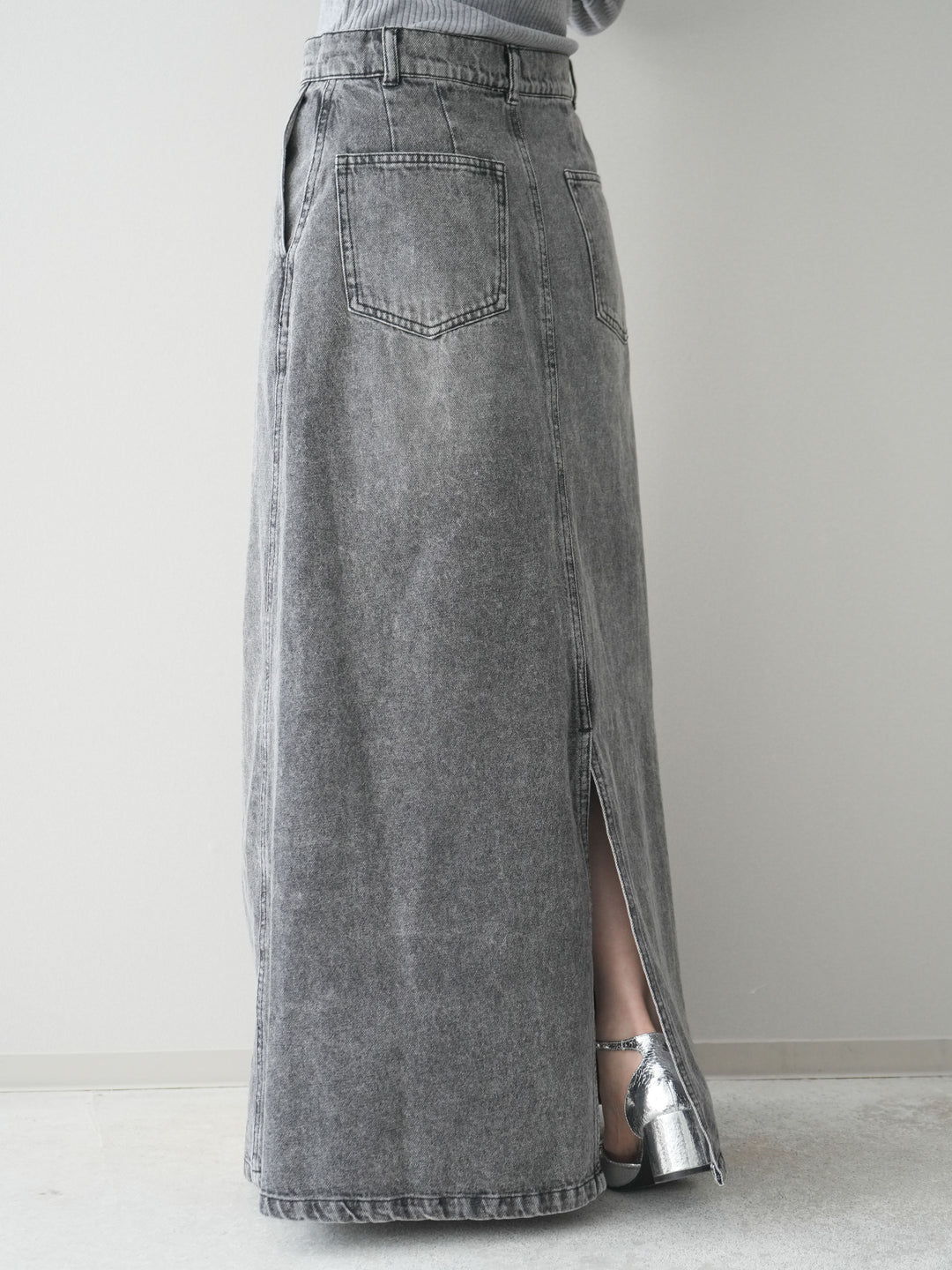 [予約]デニムフレアロングスカート/black