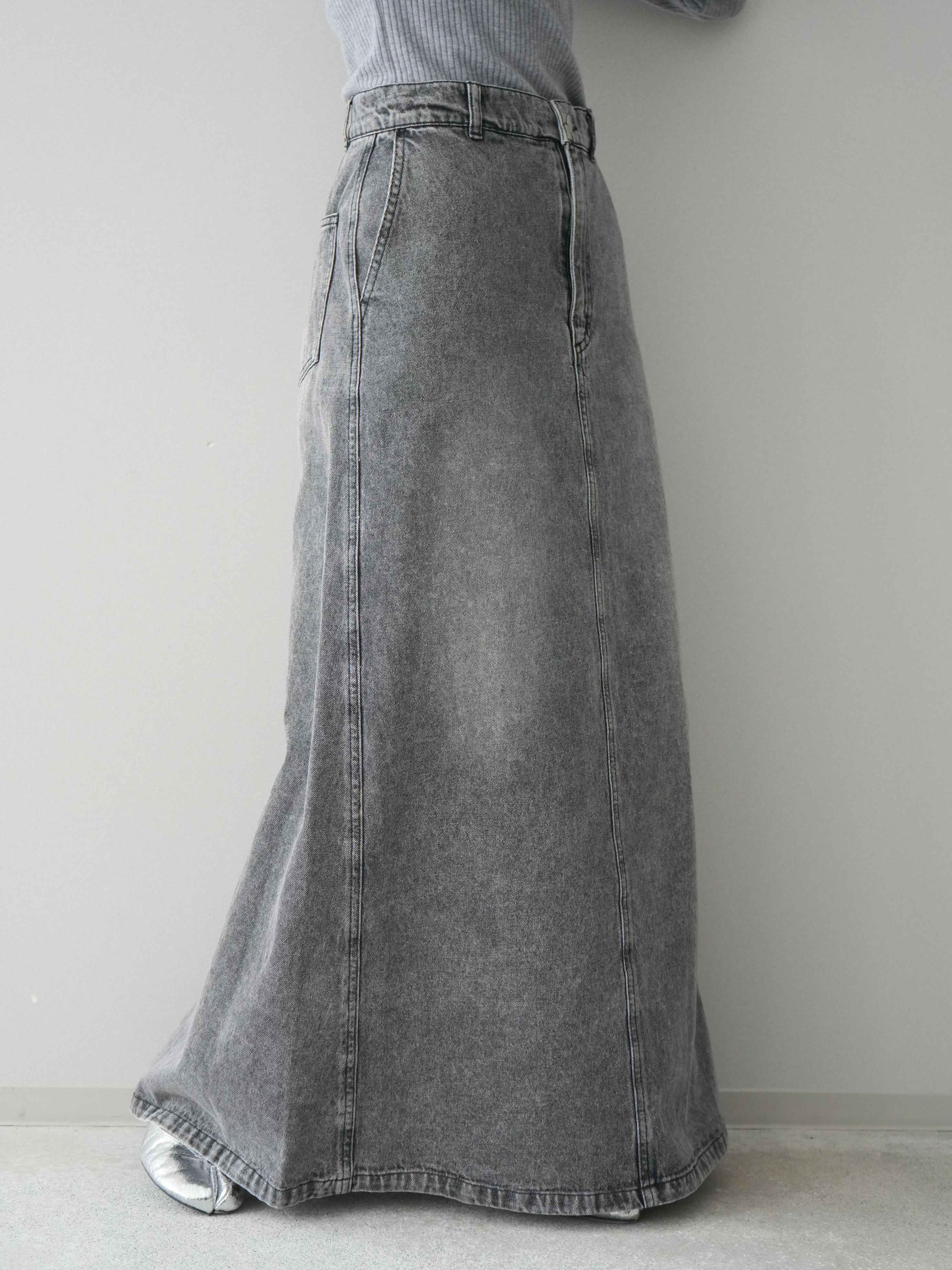 予約]デニムフレアロングスカート/black – Lumier