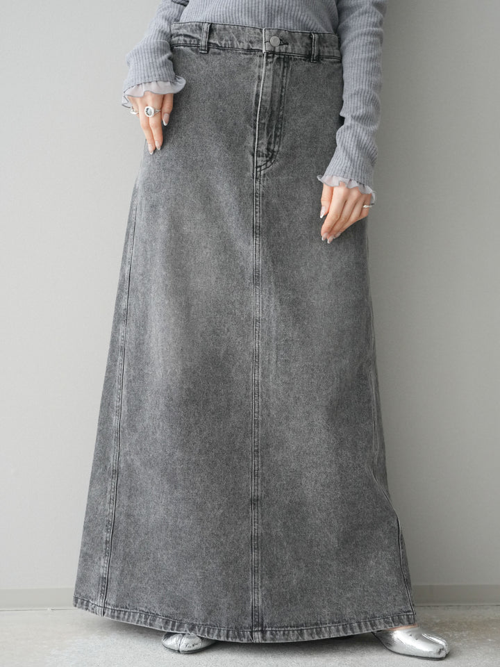 [予約]デニムフレアロングスカート/black