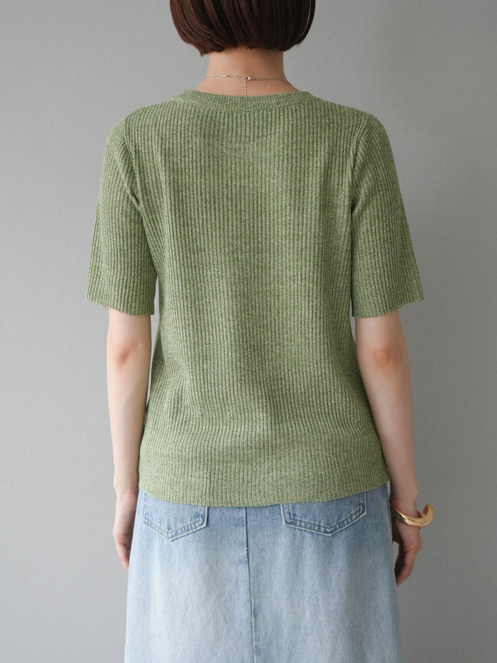 [予約]MIXニットショルダースリットプルオーバー/グリーン