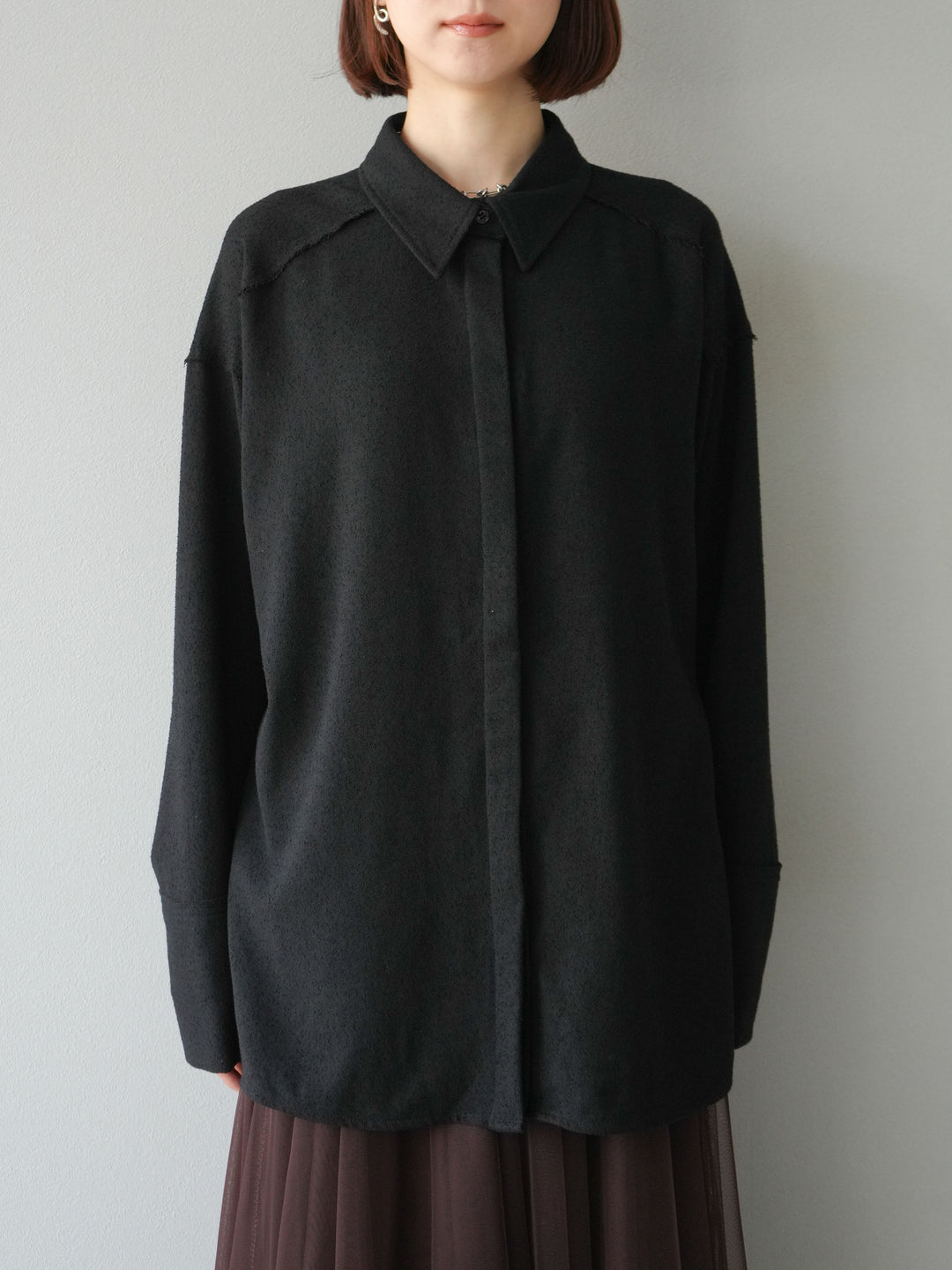 [予約]ネップオーバーシャツ/ブラック