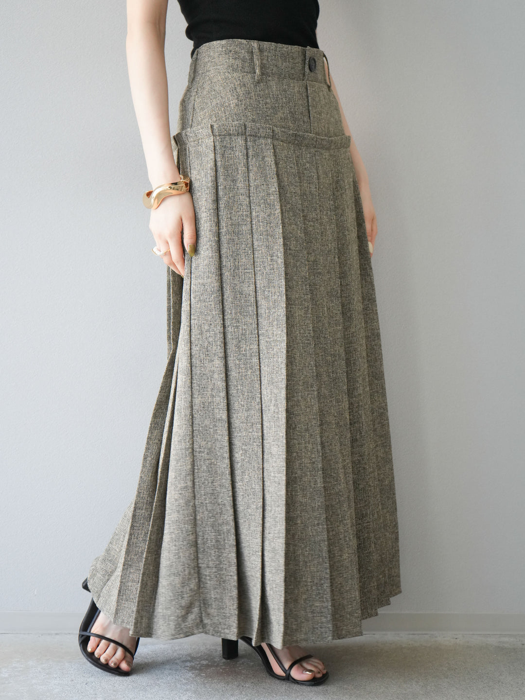 [予約]ミックスツイードプリーツスカート/ブラウン