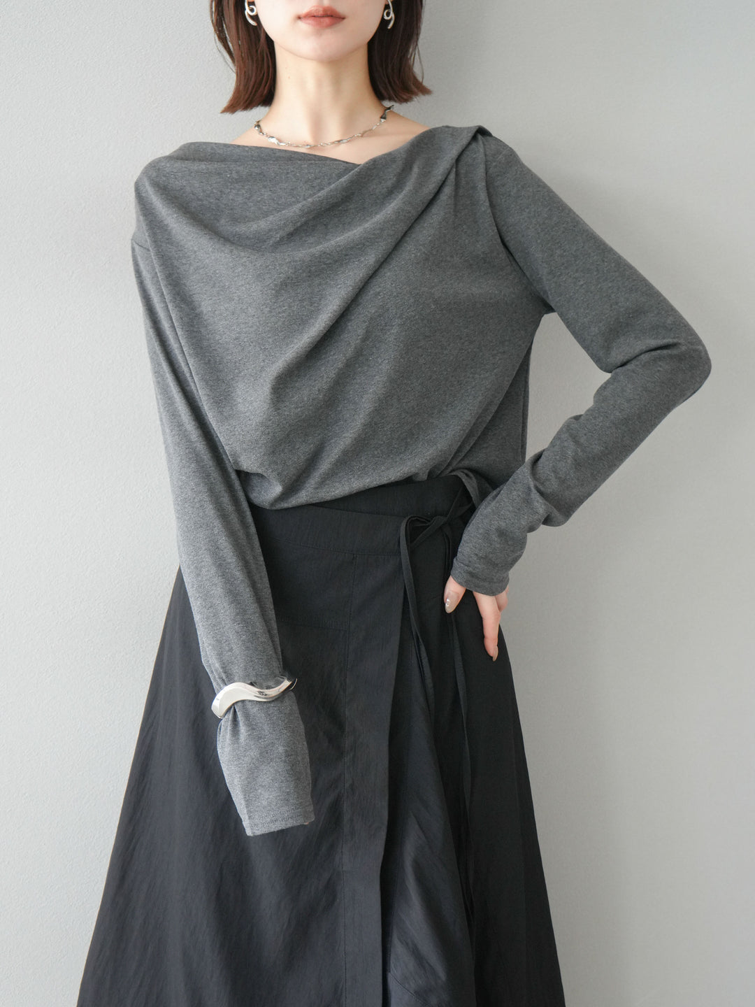 [SET]ドレープデザインカットソー+ドレープデザインカットソー(2set)