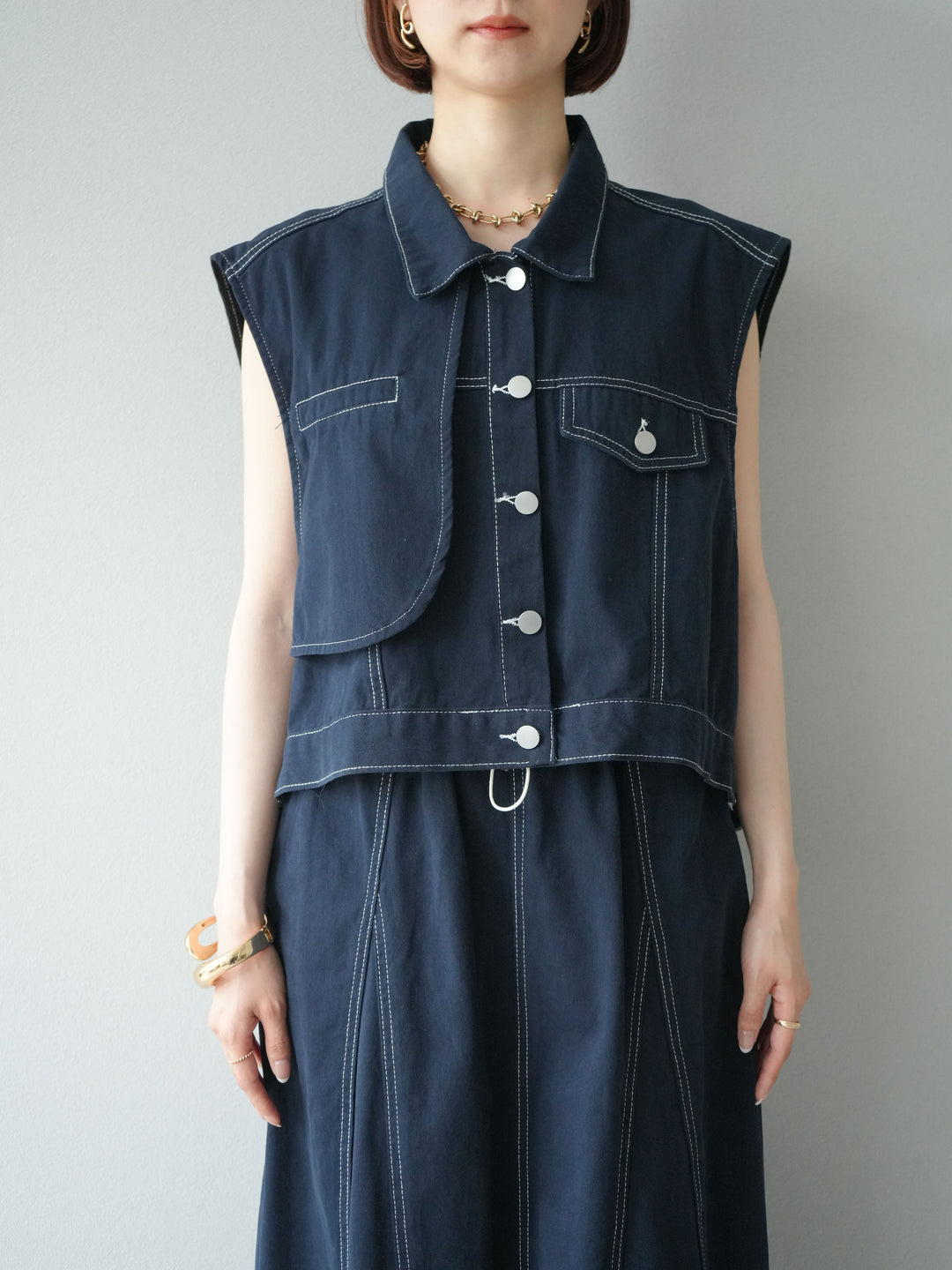 [SET]ステッチコットンツイルベスト＆スカートSET UP(2set)