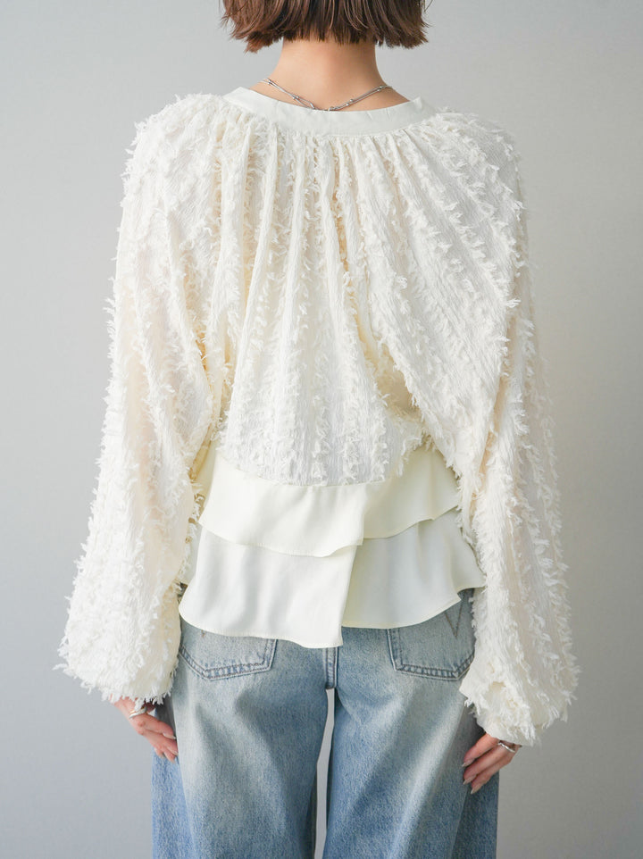 [予約]ジャガードぺプラムフリルブラウス/ivory