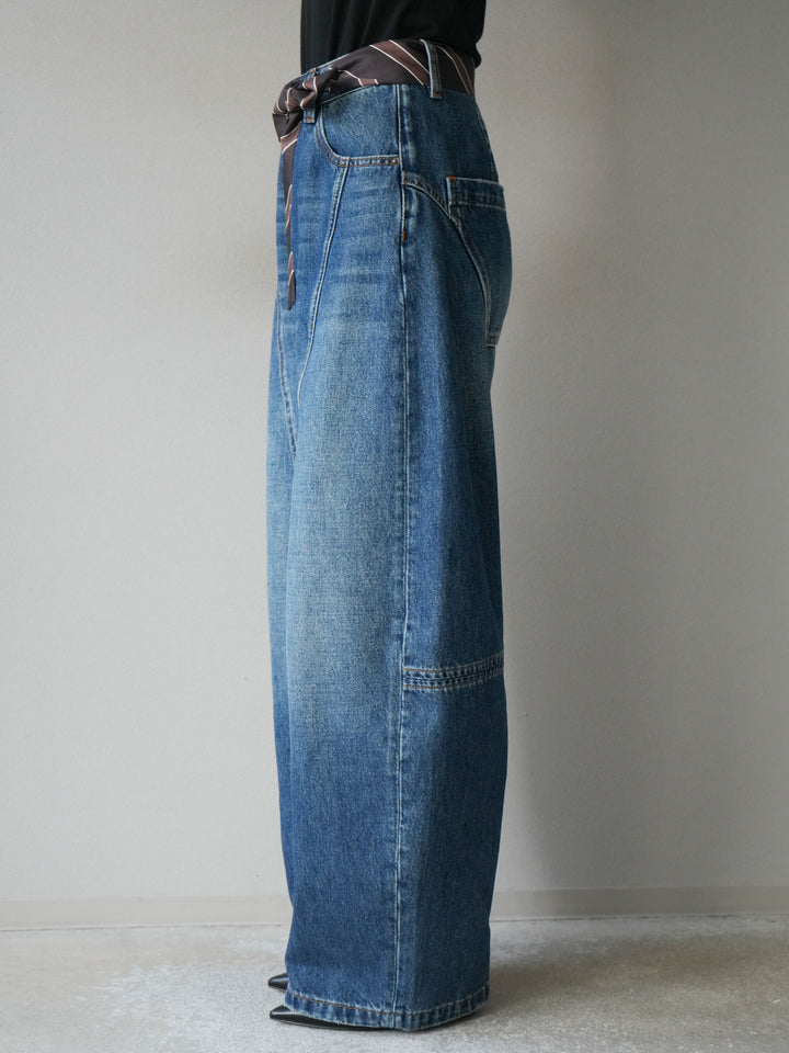 [予約]スカーフベルト付カーブデニムパンツ/ブルー