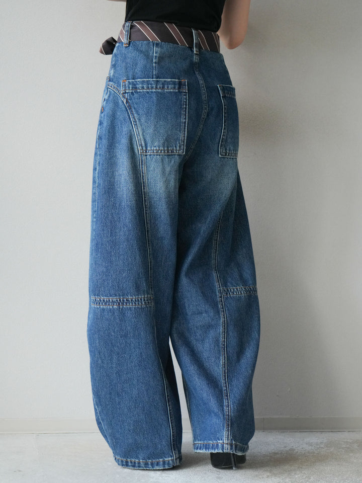[予約]スカーフベルト付カーブデニムパンツ/ブルー