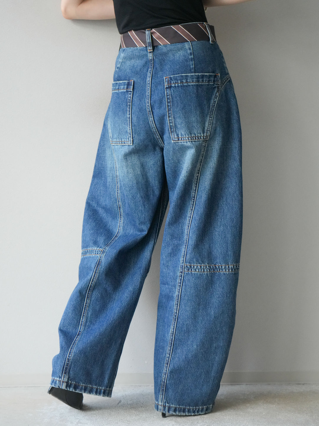 [予約]スカーフベルト付カーブデニムパンツ/ブルー