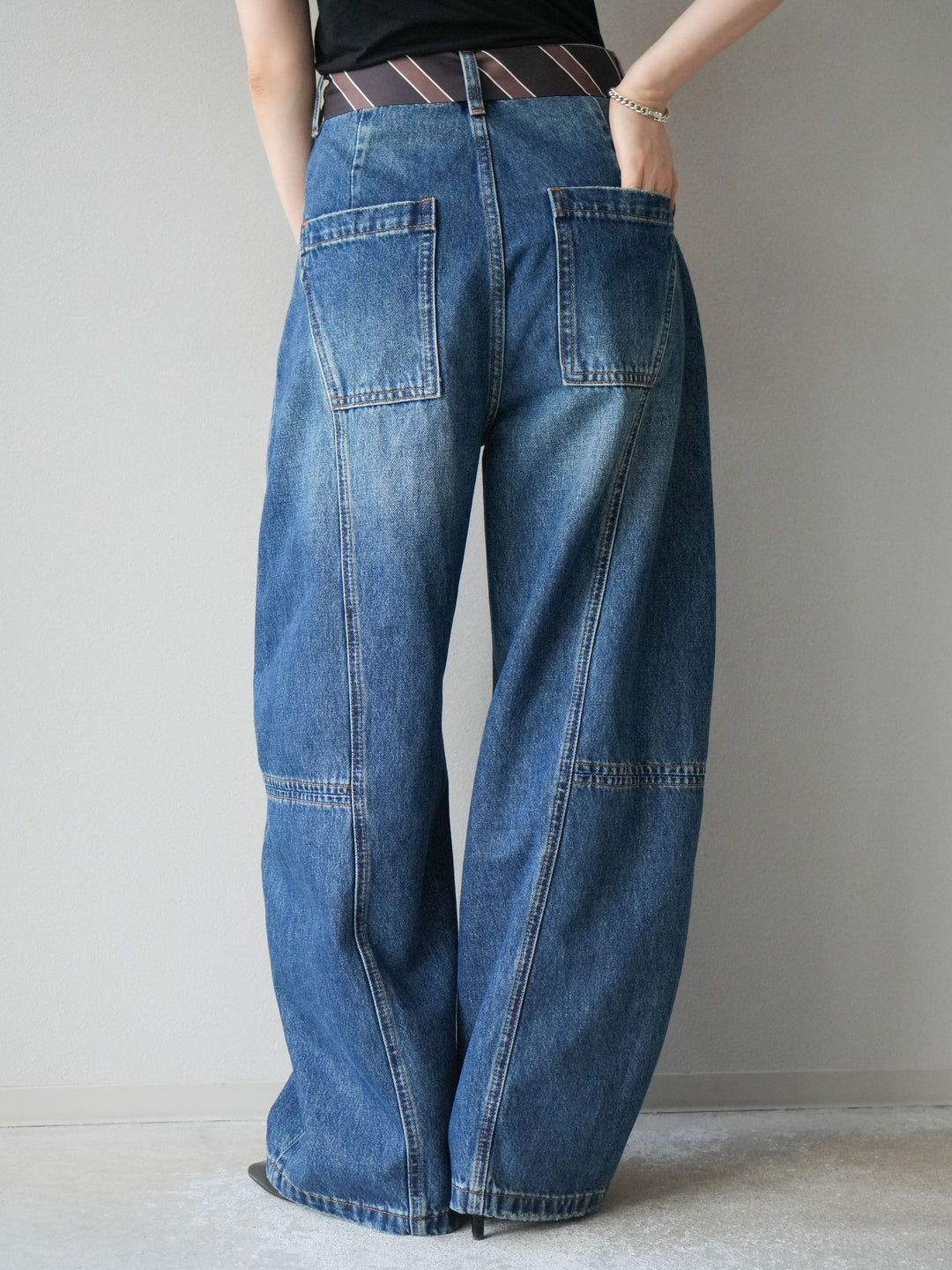 [予約]スカーフベルト付カーブデニムパンツ/ブルー