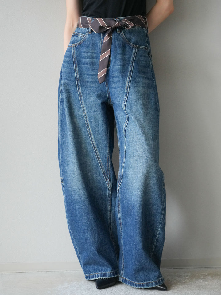 [予約]スカーフベルト付カーブデニムパンツ/ブルー